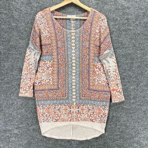 5/$45 Moa Moa Sweater Women XS Orange Blue Knit Dolman Long Sleeve Sheer Rayon